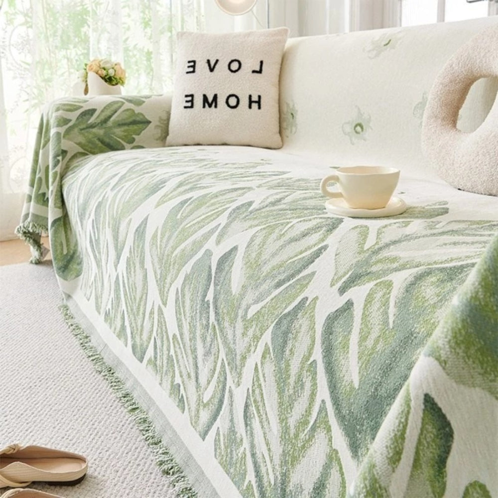 Verdure Leaf Pattern Chenille Sofföverdrag