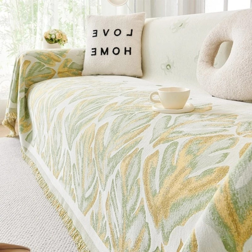 Verdure Leaf Pattern Chenille Sofföverdrag
