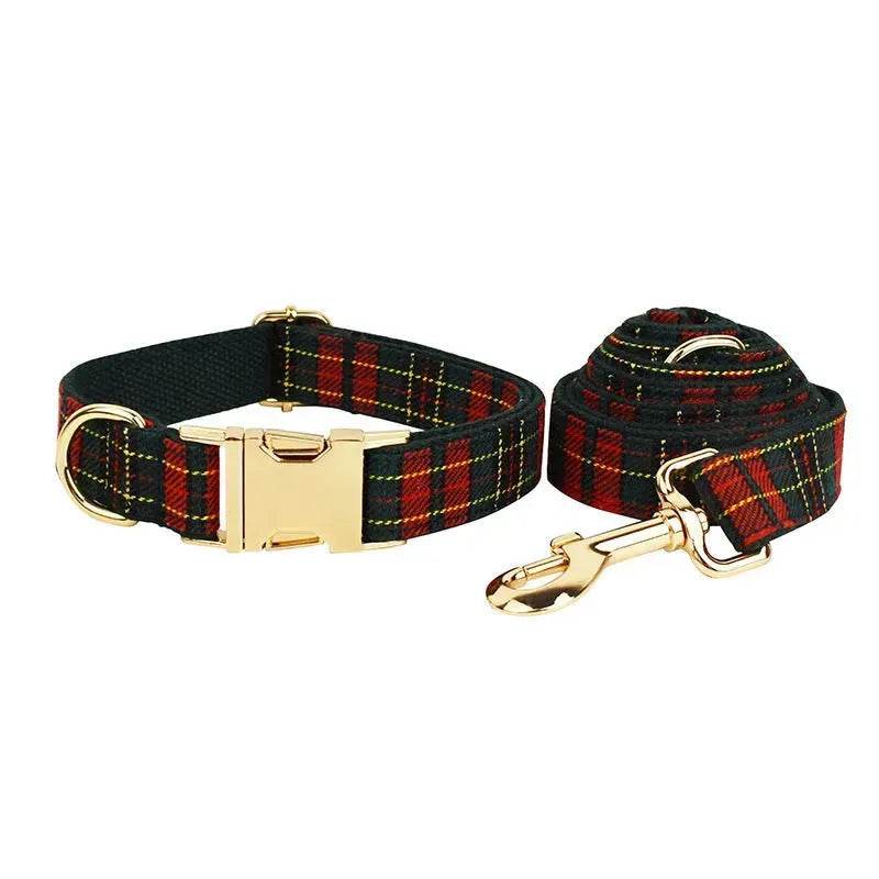 Julhundhalsband Rutig Med Grön Bakgrund Hund Rep Koppel Set