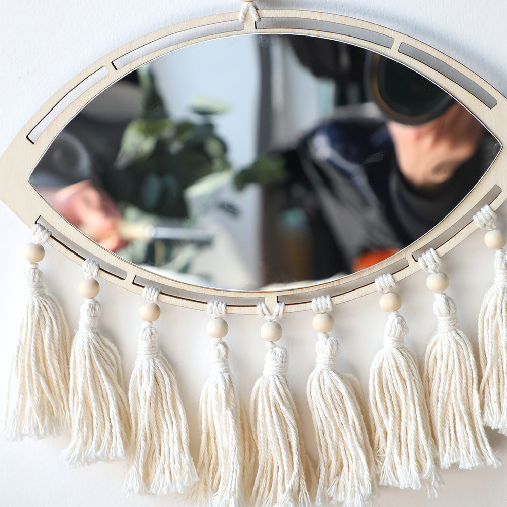 Boho Makramé Öga Spegel Väggdekoration
