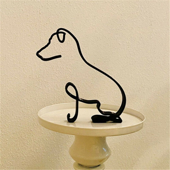 Tier Konst Järn Skulptur Retro Metall Svarta Linjer Katt Hund Skrivbord Ornament