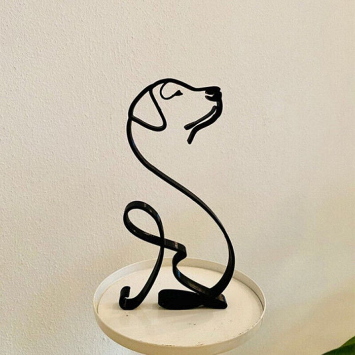 Tier Konst Järn Skulptur Retro Metall Svarta Linjer Katt Hund Skrivbord Ornament