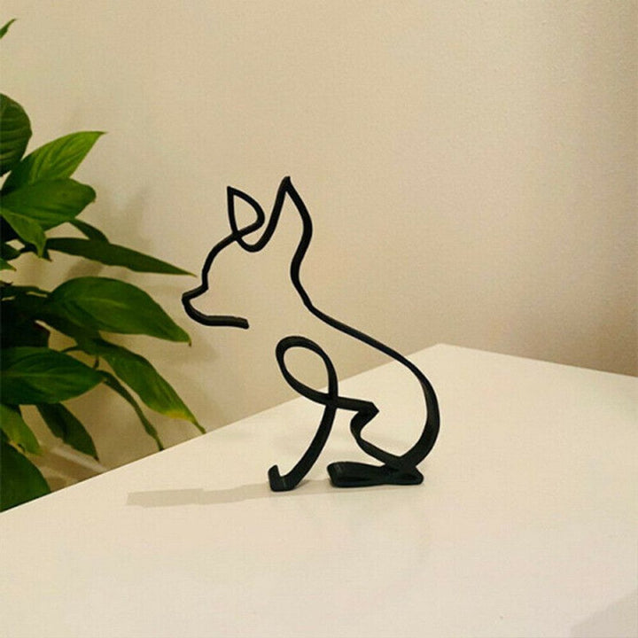 Tier Konst Järn Skulptur Retro Metall Svarta Linjer Katt Hund Skrivbord Ornament