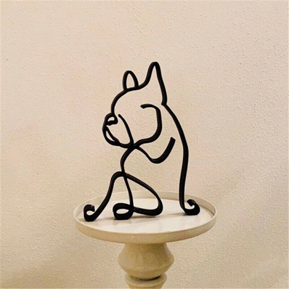 Tier Konst Järn Skulptur Retro Metall Svarta Linjer Katt Hund Skrivbord Ornament