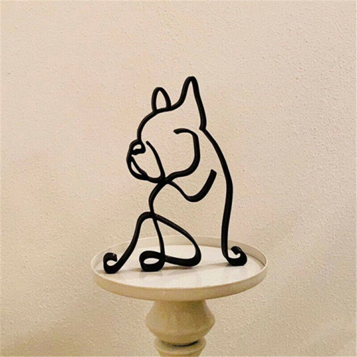 Tier Konst Järn Skulptur Retro Metall Svarta Linjer Katt Hund Skrivbord Ornament