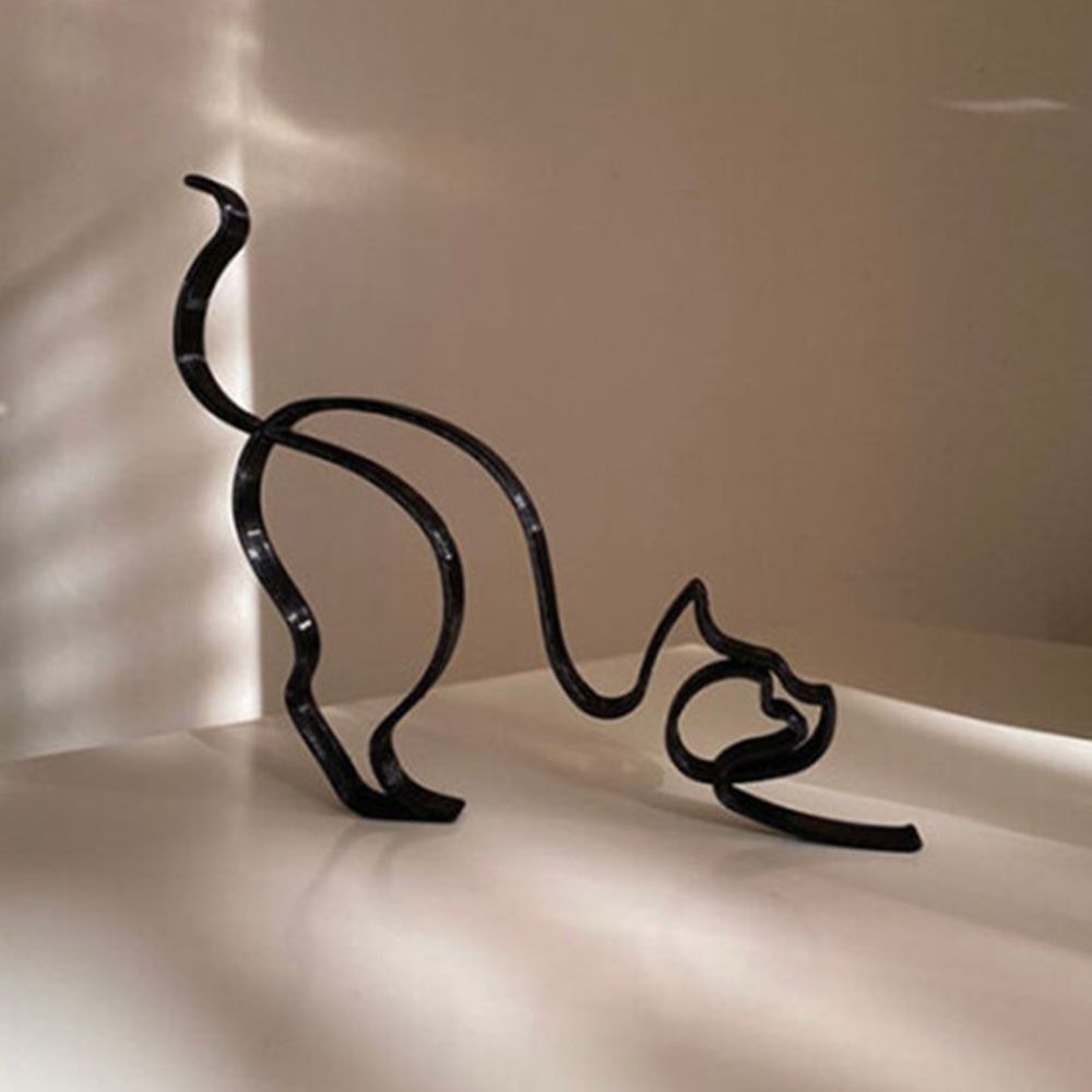 Tier Konst Järn Skulptur Retro Metall Svarta Linjer Katt Hund Skrivbord Ornament