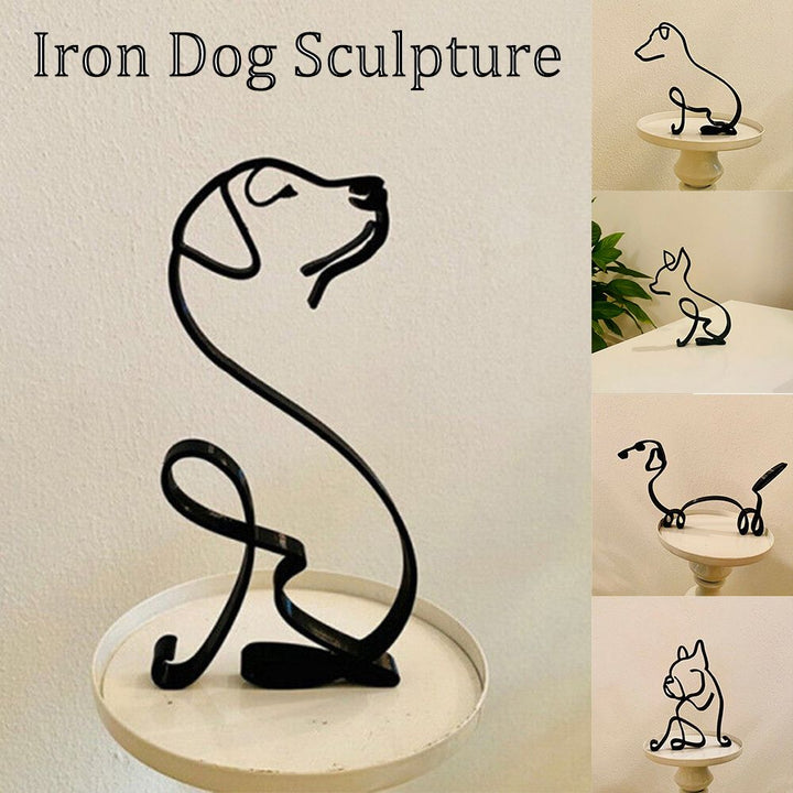 Tier Konst Järn Skulptur Retro Metall Svarta Linjer Katt Hund Skrivbord Ornament