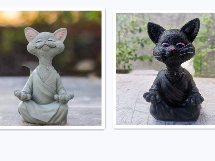 Lekfull svart Buddha kattfigur meditation yoga samlarobjekt glad katt dekoration hem trädgård prydnad trädgård
