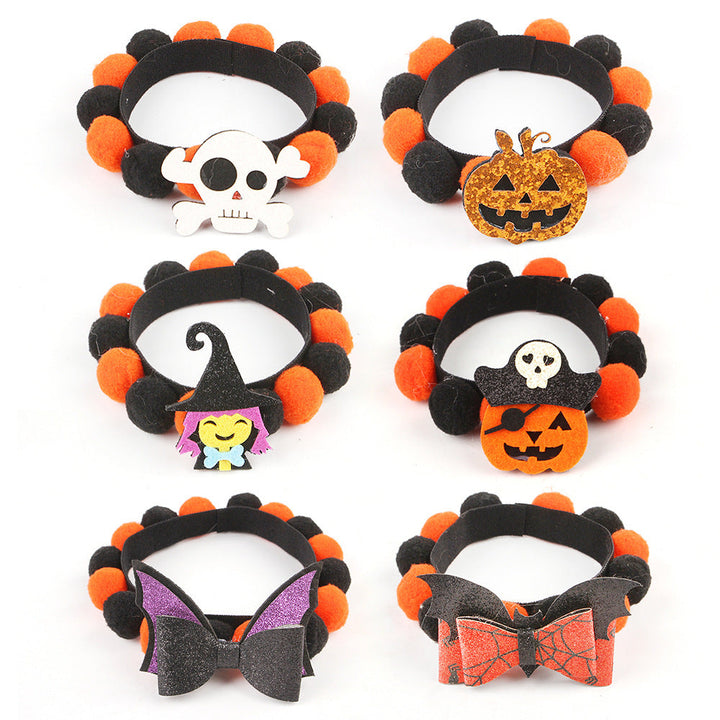 Halloween Husdjurskrage – Justerbar Hund- och Katthalsband med Pumpa- och Skallemotiv