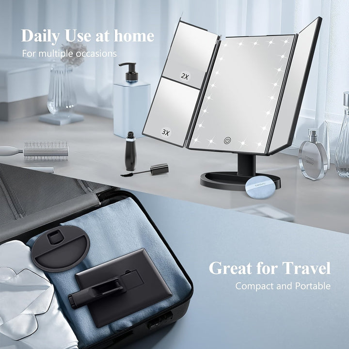 GlowMirror – Fällbar LED Makeup Spegel med 3x/2x Förstoring |