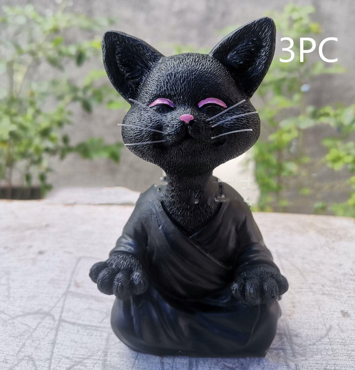 Lekfull svart Buddha kattfigur meditation yoga samlarobjekt glad katt dekoration hem trädgård prydnad trädgård