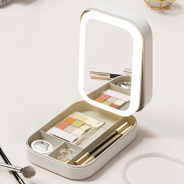 Bärbar Makeup Organizer — Kompakt LED Spegel med Justerbart Ljus