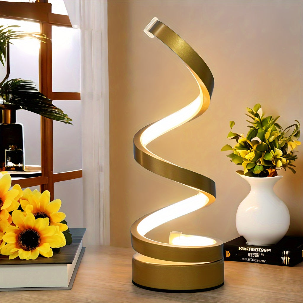 Modern Spiral Table Lamp – Kreativ LED Skrivbordslampa med Mjuk Varmt Ljus, Perfekt för Sovrum, Vardagsrum och Studier