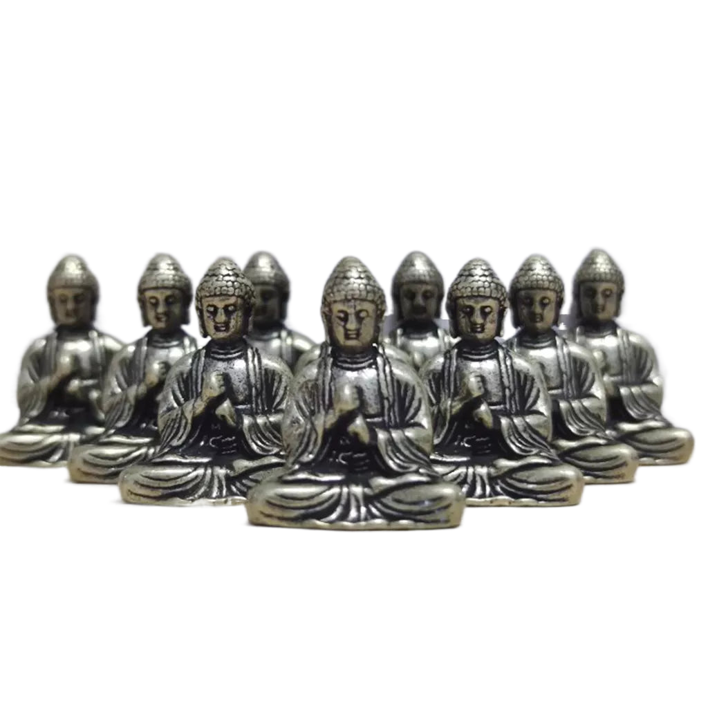 10 stycken Miniatyr Brons Sittande Buddha Staty Figur för Resa Buddhism Tillbedjan Hem Kontor Skrivbord Dekoration