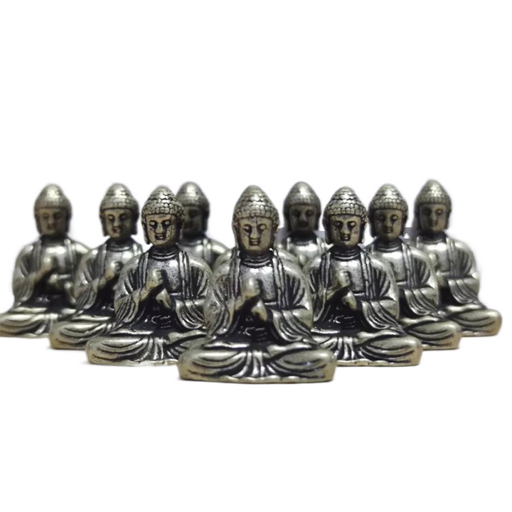 10 stycken Miniatyr Brons Sittande Buddha Staty Figur för Resa Buddhism Tillbedjan Hem Kontor Skrivbord Dekoration