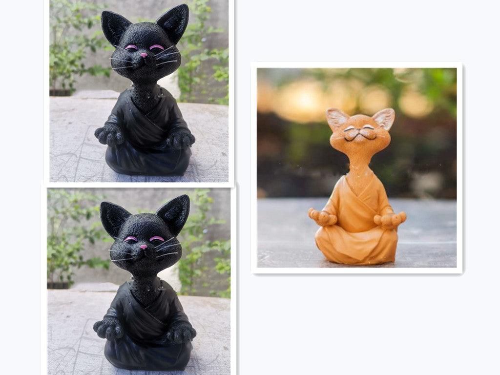 Lekfull svart Buddha kattfigur meditation yoga samlarobjekt glad katt dekoration hem trädgård prydnad trädgård
