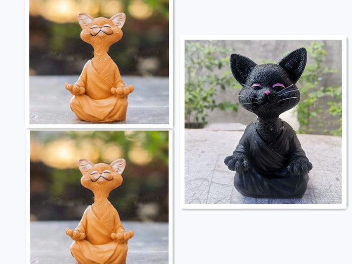 Lekfull svart Buddha kattfigur meditation yoga samlarobjekt glad katt dekoration hem trädgård prydnad trädgård