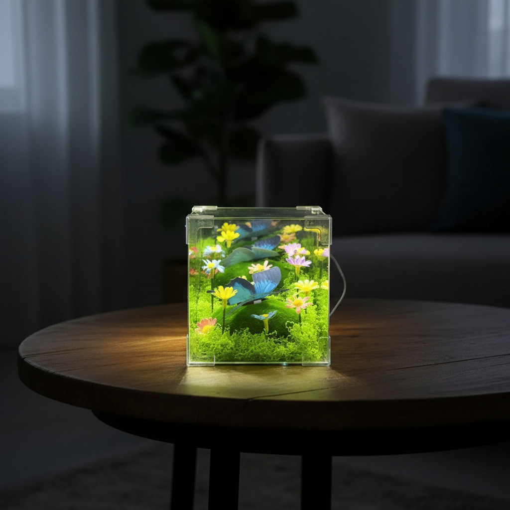 LED Fjärilsträdgård Kub Nattlampa Dekor |