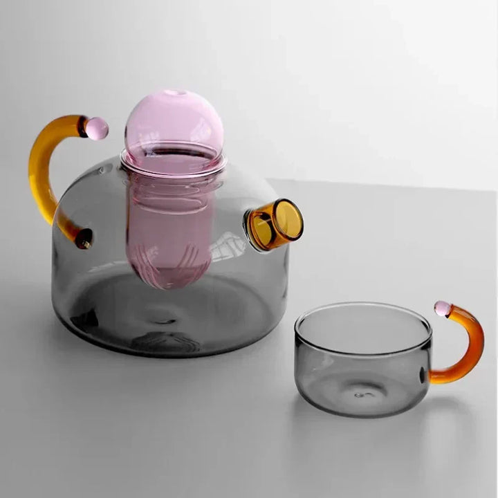 färg Bloom Glas Teapot &amp; Cup Set