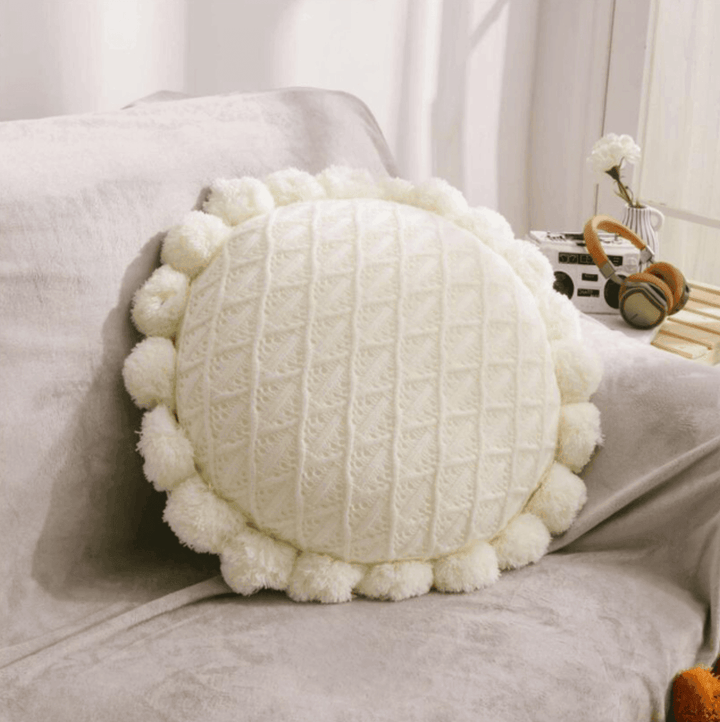 Söt Pom Pom Fringed Rund Kudde