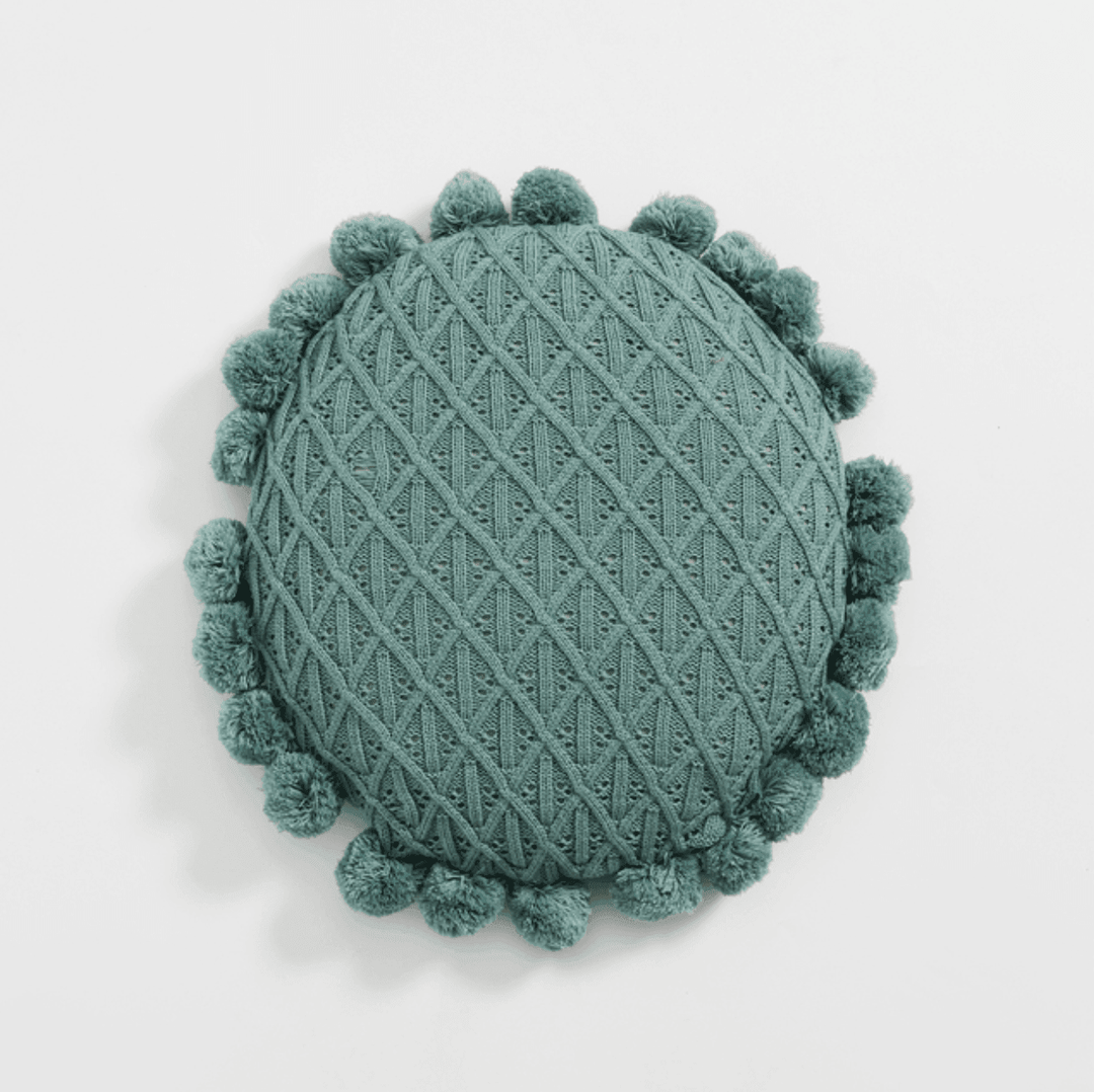 Söt Pom Pom Fringed Rund Kudde