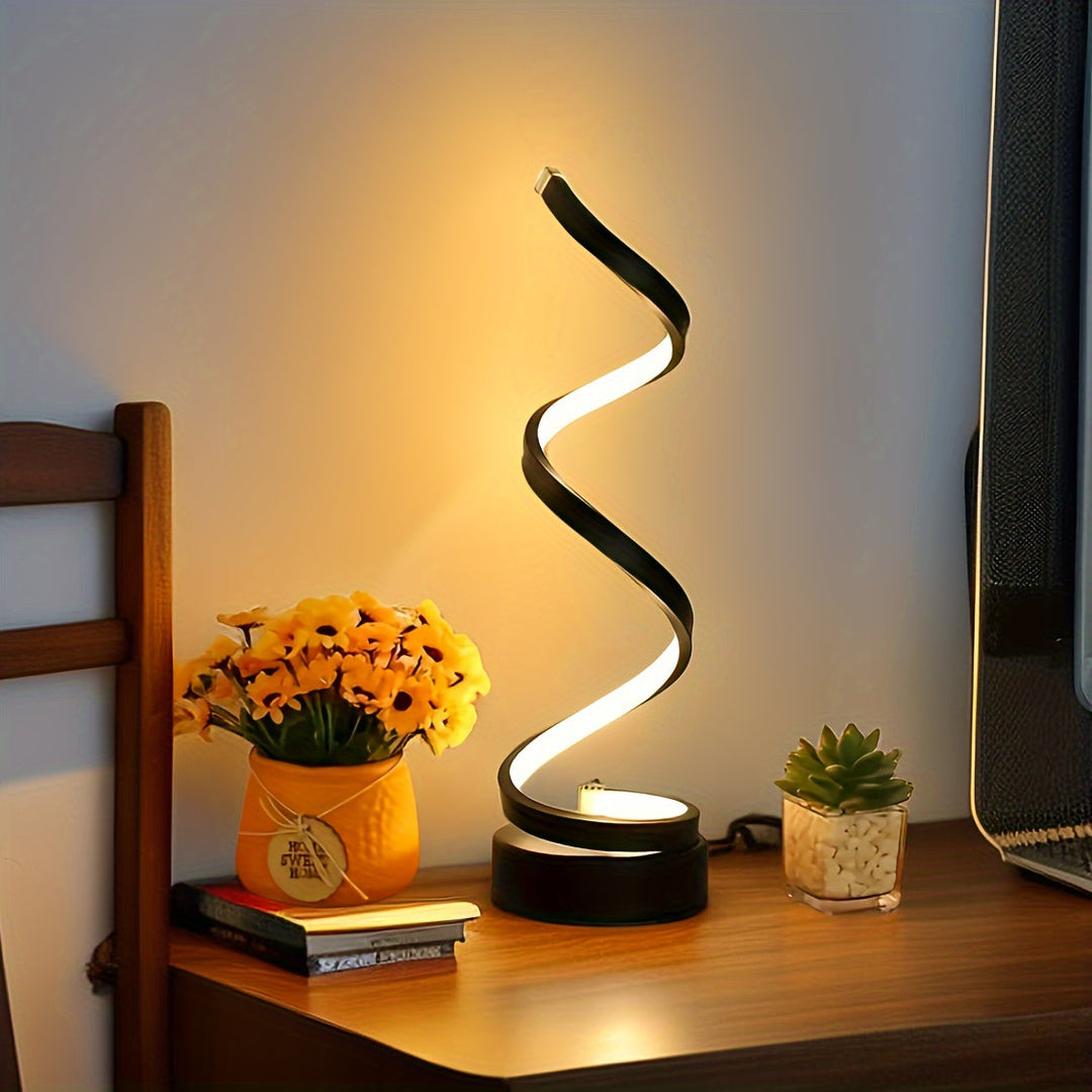 Modern Spiral Table Lamp – Kreativ LED Skrivbordslampa med Mjuk Varmt Ljus, Perfekt för Sovrum, Vardagsrum och Studier