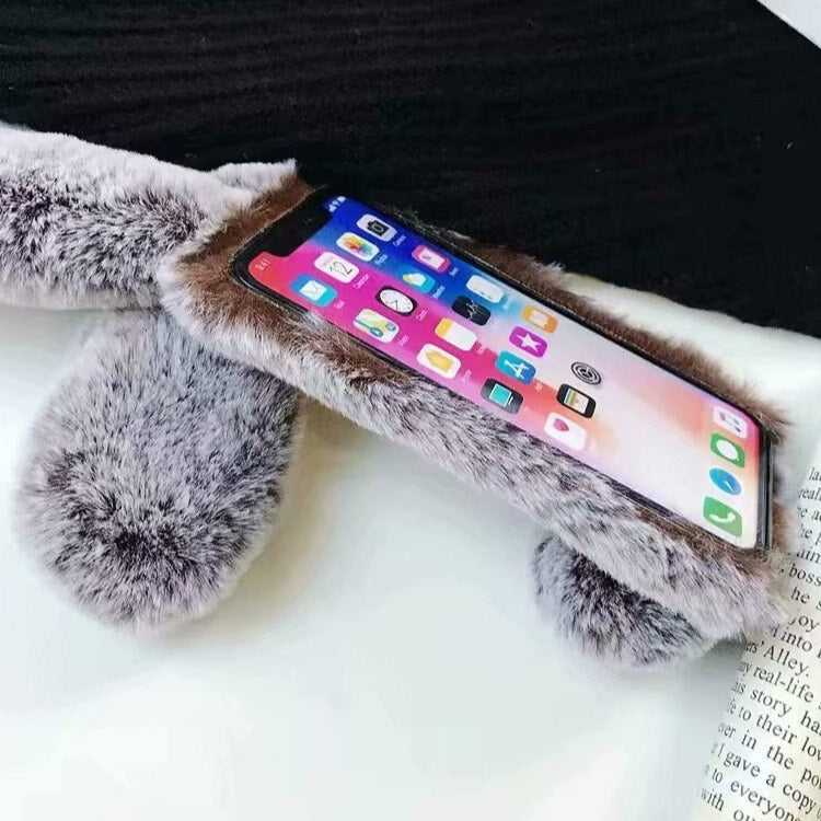 Grå Räv Hår Pälskula Rutdesign Iphone Fodral