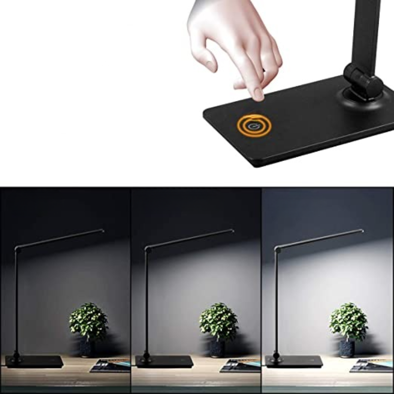 LED-skrivbordslampa, touchkontroll skrivbordslampa med 3 ljusstyrkenivåer, dimbar kontorslampa med justerbar arm, hopfällbar bordslampa för skrivbord, sovrum, nattduksbord, kontor