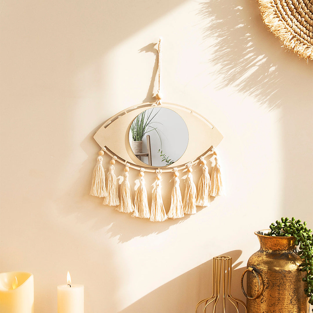 Boho Makramé Öga Spegel Väggdekoration