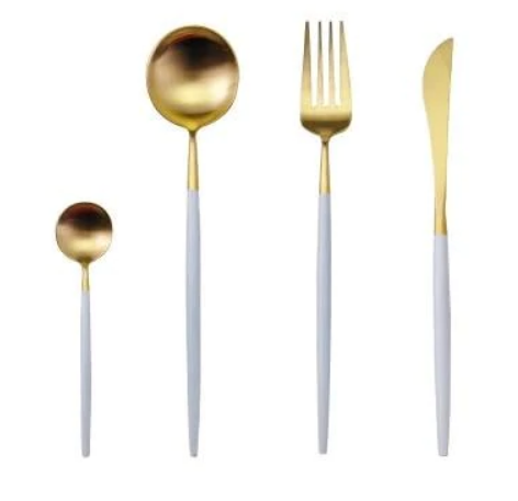 LYXIGT STÅL 24-DELARS GULD-SILVER BESTICKSET