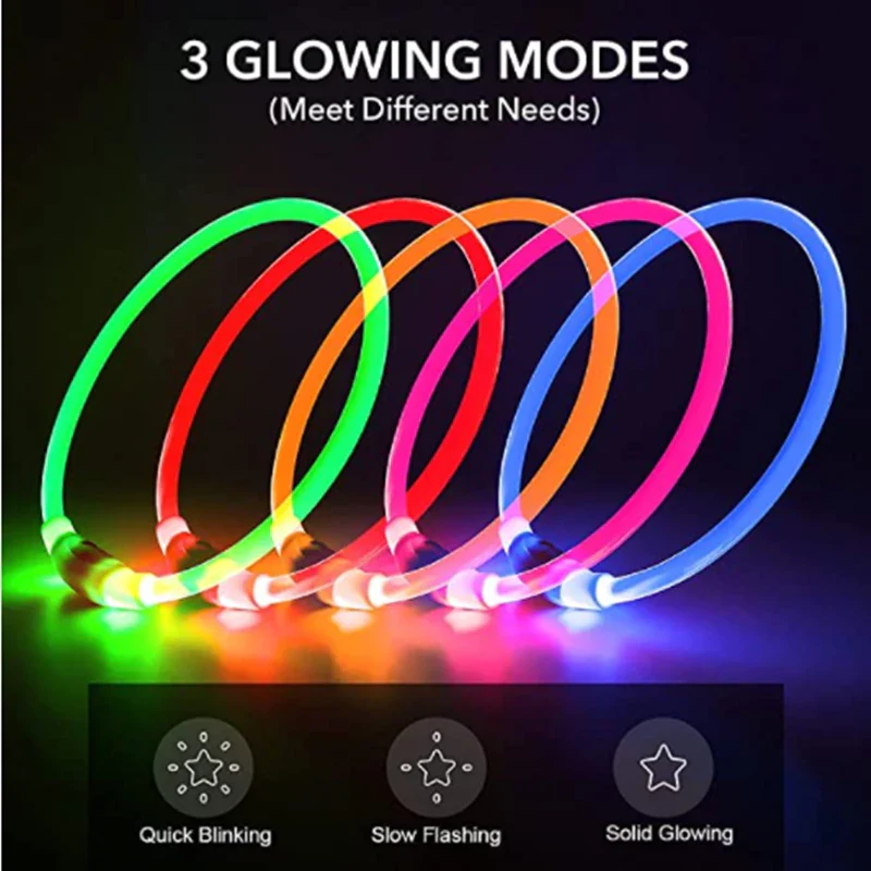 Ljusande Hundhalsband, USB-uppladdningsbart LED-halsband