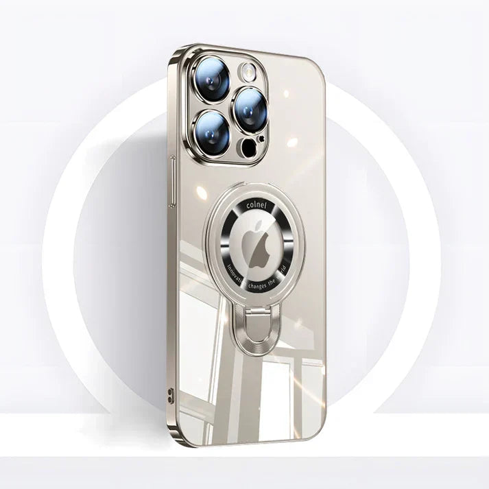 iPhone MagSafe-serien | Transparent elektropläterad roterande ställtelefonfodral