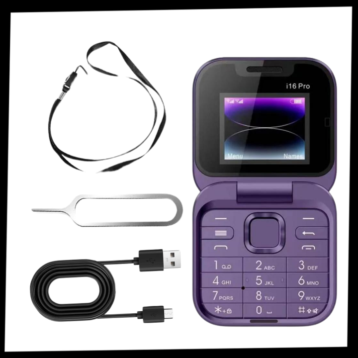 Liten hopfällbar mobiltelefon med dubbla SIM-kort
