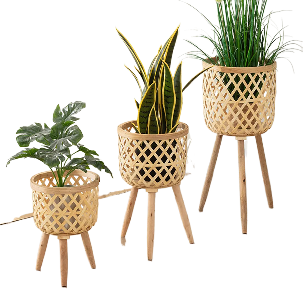 Handgjord Blomkruka i Bambufiber med Ställning för Växtblommor, Förvaring, DIY Förvaring, Barnens Blomkrukor, Heminredning