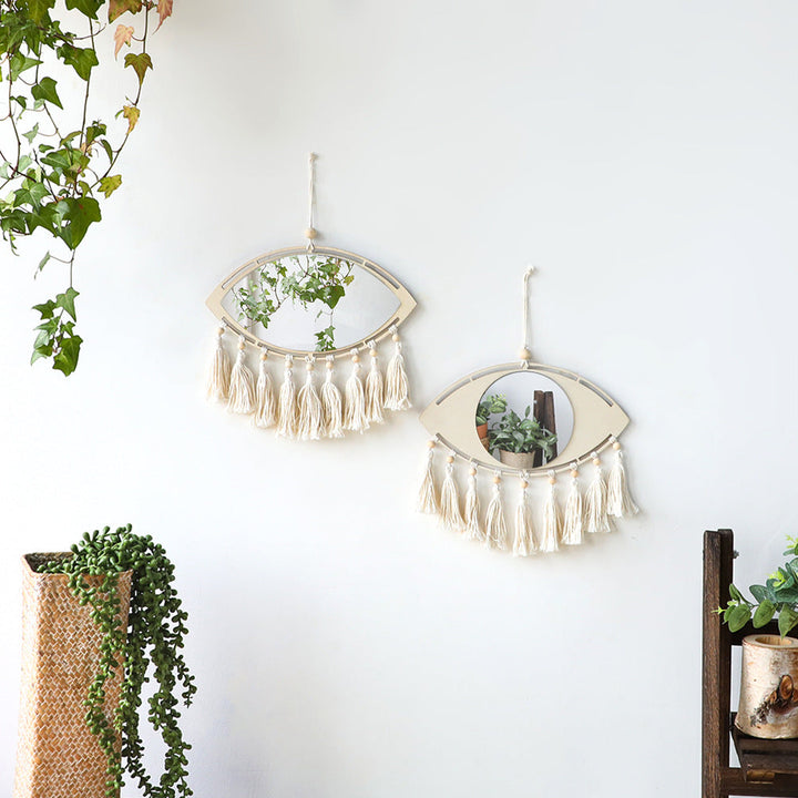 Boho Makramé Öga Spegel Väggdekoration