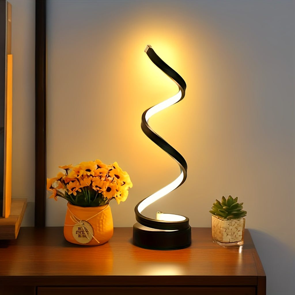 Modern Spiral Table Lamp – Kreativ LED Skrivbordslampa med Mjuk Varmt Ljus, Perfekt för Sovrum, Vardagsrum och Studier