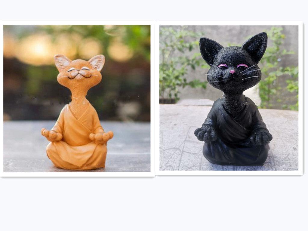 Lekfull svart Buddha kattfigur meditation yoga samlarobjekt glad katt dekoration hem trädgård prydnad trädgård