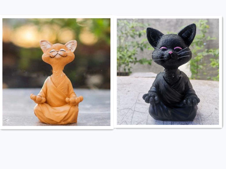 Lekfull svart Buddha kattfigur meditation yoga samlarobjekt glad katt dekoration hem trädgård prydnad trädgård