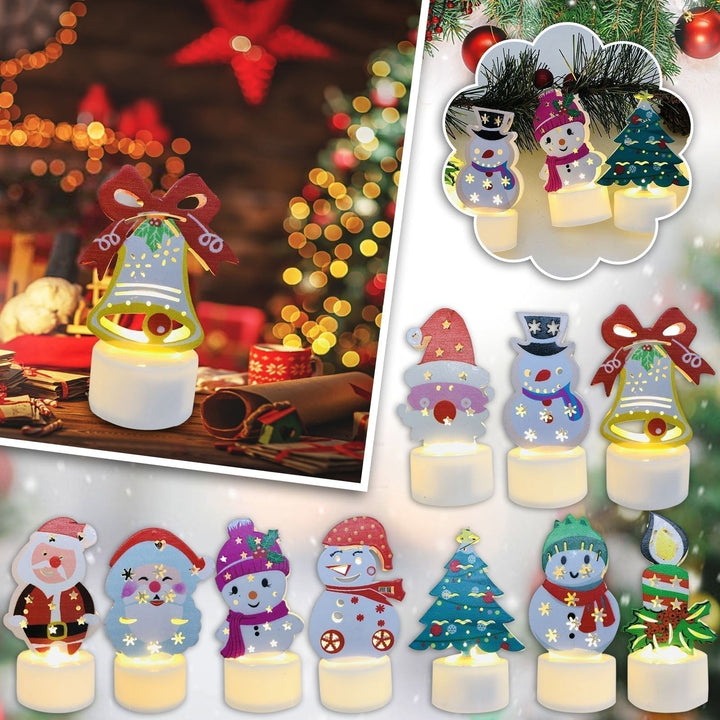 Elektroniska LED-julljuslampor - Set med 10 – Charmiga tomte-, snögubbe- och träd-nattlampor för festlig heminredning, fester och trädgårdsdekoration