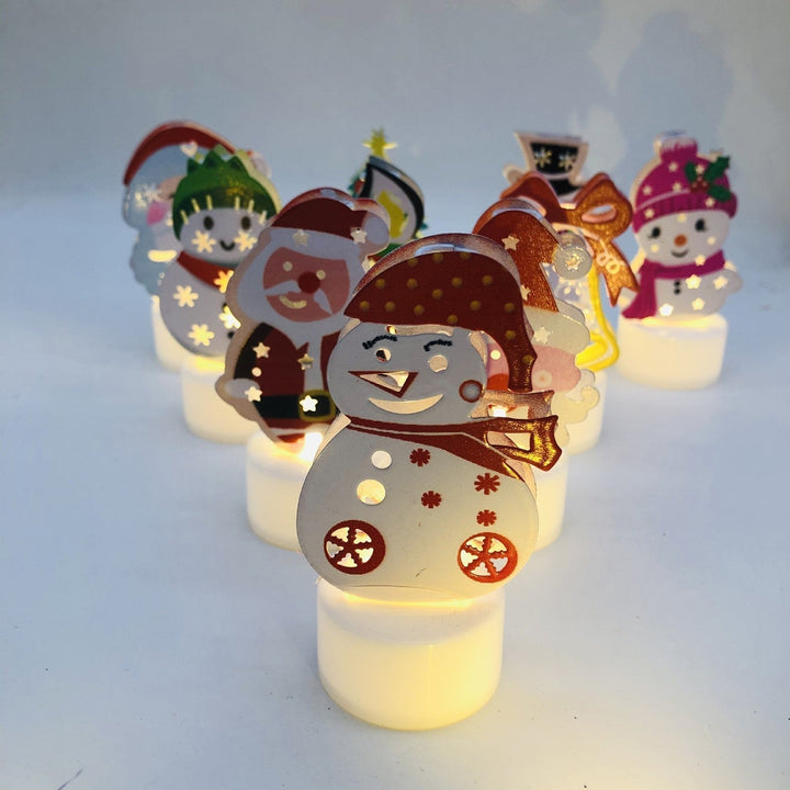 Elektroniska LED-julljuslampor - Set med 10 – Charmiga tomte-, snögubbe- och träd-nattlampor för festlig heminredning, fester och trädgårdsdekoration