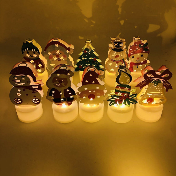 Elektroniska LED-julljuslampor - Set med 10 – Charmiga tomte-, snögubbe- och träd-nattlampor för festlig heminredning, fester och trädgårdsdekoration