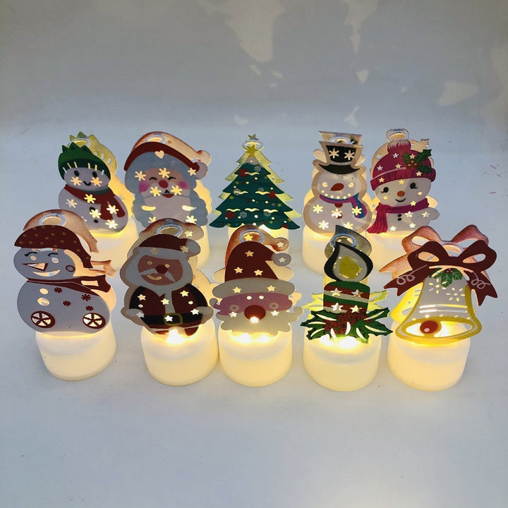 Elektroniska LED-julljuslampor - Set med 10 – Charmiga tomte-, snögubbe- och träd-nattlampor för festlig heminredning, fester och trädgårdsdekoration
