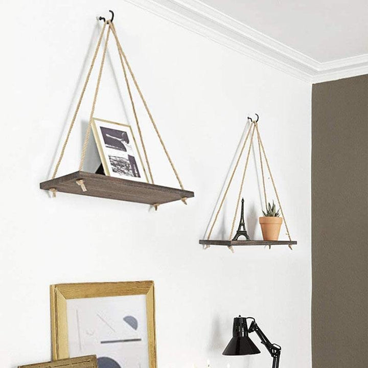 Skandinavisk Trä Hängande Hylla - Minimalistisk Flytande Vägg Hylla med Snöre