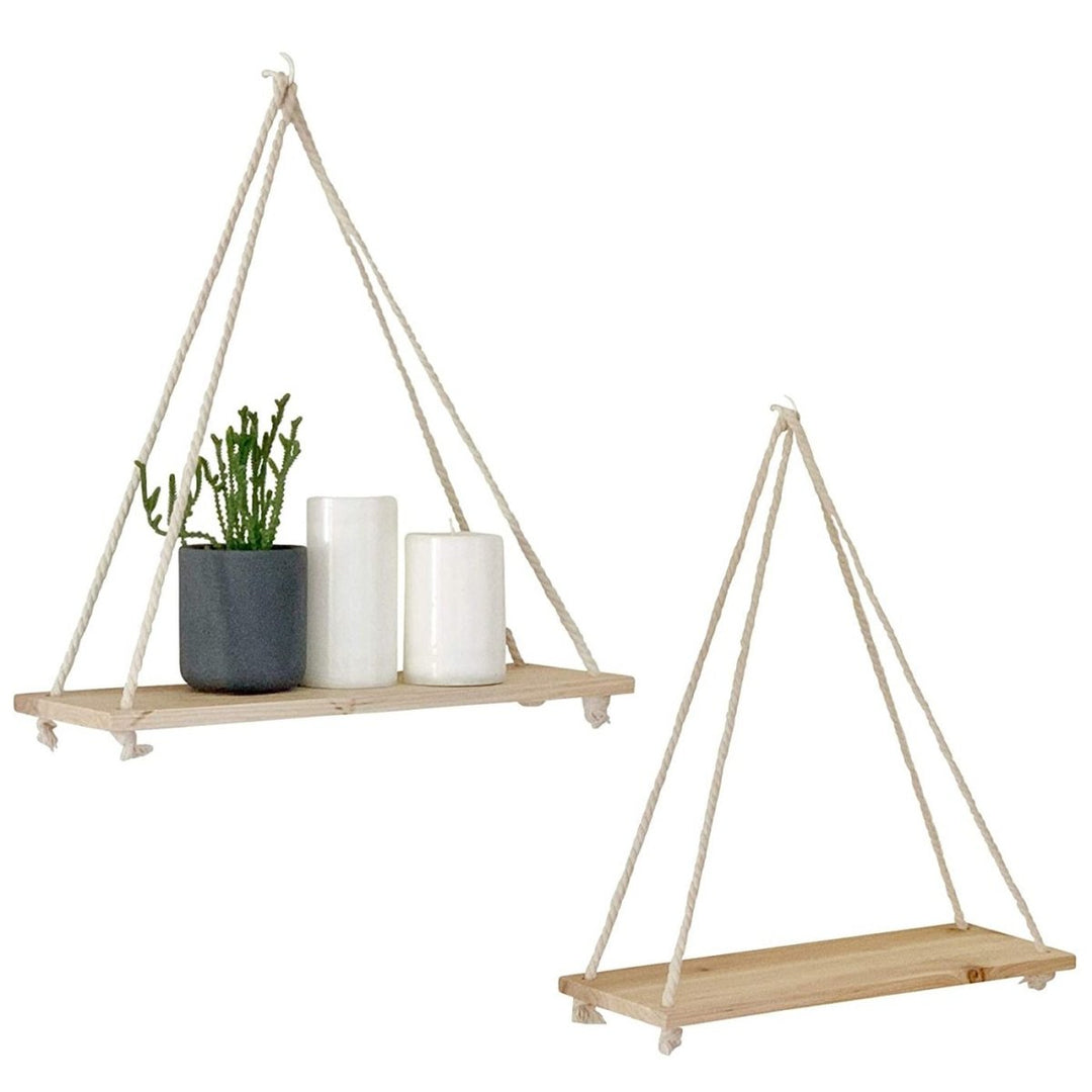 Skandinavisk Trä Hängande Hylla - Minimalistisk Flytande Vägg Hylla med Snöre