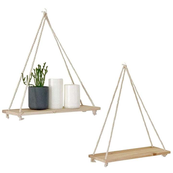 Skandinavisk Trä Hängande Hylla - Minimalistisk Flytande Vägg Hylla med Snöre