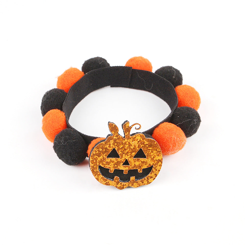 Halloween Husdjurskrage – Justerbar Hund- och Katthalsband med Pumpa- och Skallemotiv