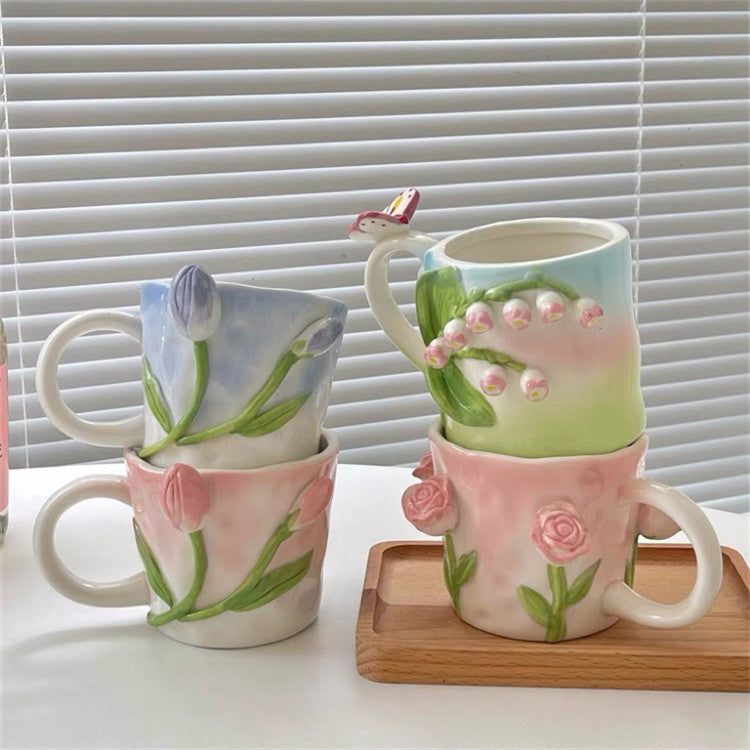3D Blommig Handmålad Mugg