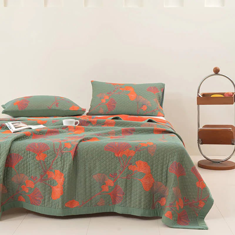 GinkgoQuilt – Sängkläder i bomull med botanisk vändbar design