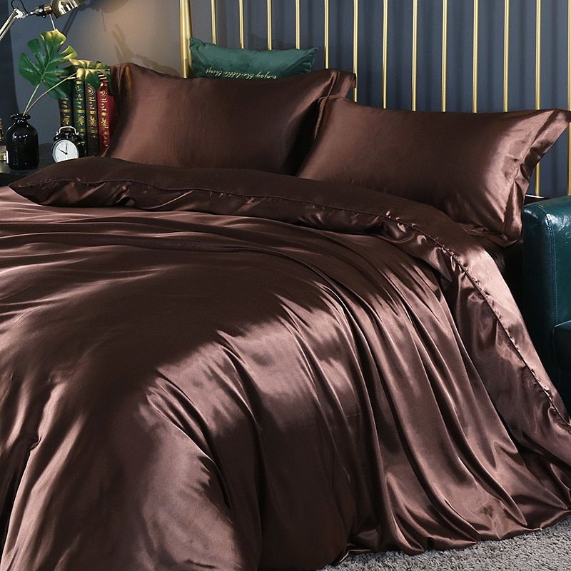 Silke/Satin Sänglinne Duvet Täcke Lyx Set (2x Örngott, 1x Resårmadrass, 1x Duvet)