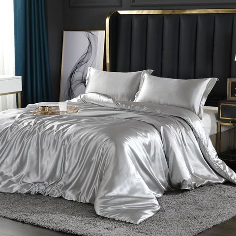 Silke/Satin Sänglinne Duvet Täcke Lyx Set (2x Örngott, 1x Resårmadrass, 1x Duvet)